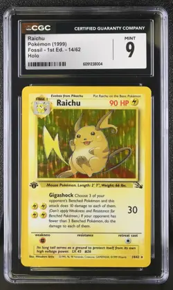 CGC 9 MINT Raichu 1st Edition Fossil 14/62 Holo 1999 Pokemon Card psa - Image 1