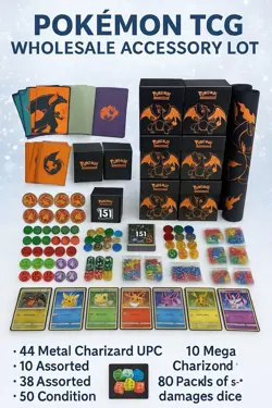 Pokemon TCG Wholesale Accessory Lot - Charizard UPC Boxes Mats Sleeves Coins - Image 1