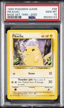 1999 POKEMON BASE SET 1999-2000 “4TH PRINT” #58 PIKACHU PSA 10 - Image 1
