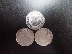 Pokemon Card Meiji Promo Battle Coin Silver x3 Eevee Flareon Vaporeon #5982 PLAY - Image 1
