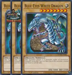 Yugioh! 3x Blue-Eyes White Dragon SDWD-EN002 Common NM - Image 1