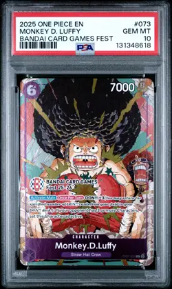 2025 ONE PIECE OP07-073 BANDAI CARD GAMES FEST 25-26 MONKEY D LUFFY PROMO PSA 10 - Image 1