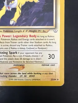 Pokemon Vintage Non Holo Rare Raikou Neo Revelation 22/64 WotC - Image 4