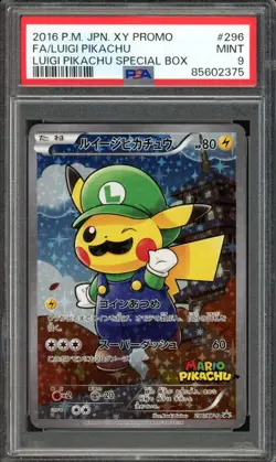 Full-Art Luigi Pikachu Pokemon 2016 Mario Pikachu Promo Japanese 296/XY-P PSA 9 - Image 1