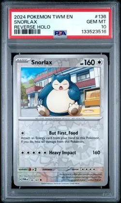 PSA 10 - SNORLAX 136/167 - REVERSE HOLO 2024 - Pokemon - TWM ENGLISH GEM MINT - Image 1