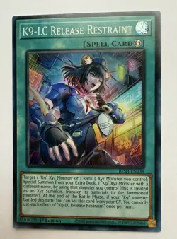 K9-LC Release Restraint (Super Rare) JUSH-EN038 Justice Hunters 1st Ed Yugioh! - Image 1