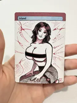Magic The Gathering MTG Hand Painted Alter Card Island Anime Girl - Image 1