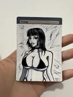 Magic The Gathering MTG Hand Painted Alter Swamp Card Anime Girl - Image 1