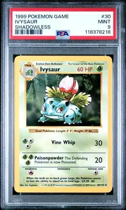 1999 POKEMON GAME #30 IVYSAUR PSA 9 MINT BASE SET SHADOWLESS - Image 1