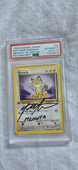 SIGNED Meowth 1st Edition - Matthew Sussman 1999 Pokemon Jungle 1999 PSA AUTO 10 - Image 1
