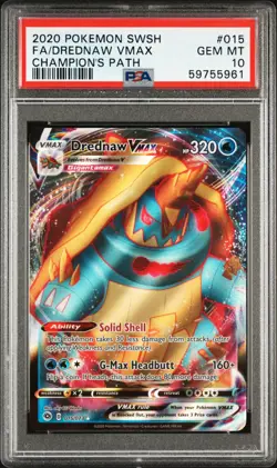 2020 Pokemon Sword Shield Champion's Path Drednaw Vmax #015 PSA 10 GEM MINT - Image 1