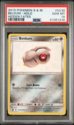 Beldum 2019 Pokemon Sun & Moon Holo Hidden Fates #SV30 PSA 10 Gem Mint - Image 1