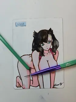 Hand-Painted MTG Island Alter - Marnie Pokemon Fan Art, Custom Card by BAZAYO - Image 1