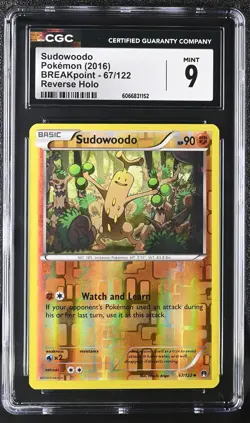 CGC 9 MINT Sudowoodo 2016 BREAKpoint 67/122 Reverse Holo Pokemon Card - Image 1