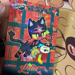 Litten Green/Red Wrapping Paper Cracked Ice Holo Pokemon Database Christmas - Image 3