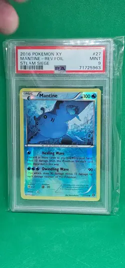 2016 Pokemon Mantine Reverse Foil Steam Siege #27 PSA 9 MINT - Image 1
