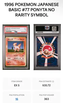 Pokemon Ponyta Base Set Japanese No Rarity Symbol #077 PSA 5 - Image 2