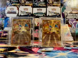 Gold Metal Charizard Card 4/102 Premium Collection (2 Card Bundle) - Image 1