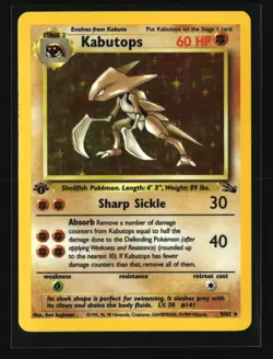Pokemon KABUTOPS 9/62 1st Edition Rare Holo (1999 Fossil) LP/Light Play - Image 1