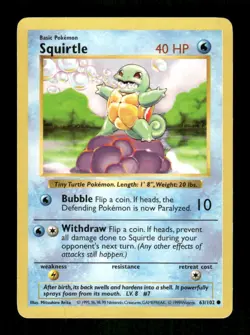 Pokemon Squirtle Common Base Set (Shadowless) 063/102 MP - Image 1