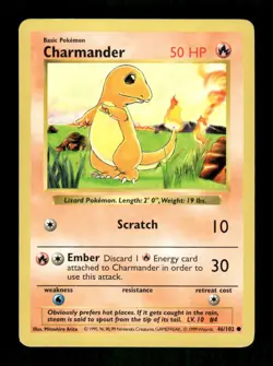 Pokemon Charmander Common Base Set (Shadowless) 046/102 MP - Image 1