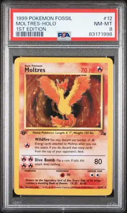 1999 POKEMON FOSSIL 1ST EDITION #12/62 MOLTRES HOLO PSA 8 - Image 1