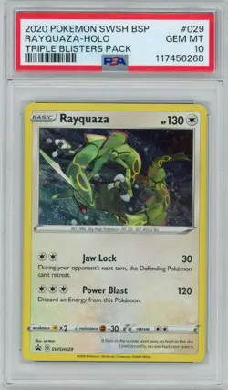 2020 Pokemon SWSH Rayquaza SWSH029 Blister Pack Holo BSP PSA 10 *DOUBLE SWIRL* - Image 1