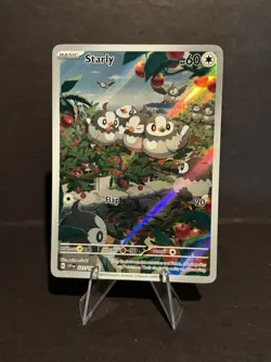 Pokemon TCG Starly Scarlet & Violet Base Set Holo Illustration Rare Card 221/198 - Image 2