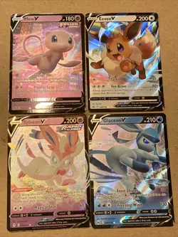 Pokemon TCG Full Art V Mew & Eeveelutions Sword & Shield Era 4 Card Mixed Lot - Image 1
