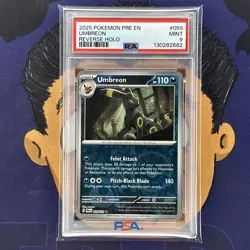 PSA 9 MINT 2025 Pokemon Prismatic Evolutions UMBREON #059 Reverse Holo Rare - Image 2