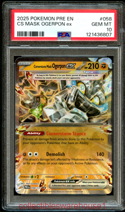 Pokemon Prismatic Evolutions Cornerstone Mask Ogerpon ex 058 PSA 10 - Image 1