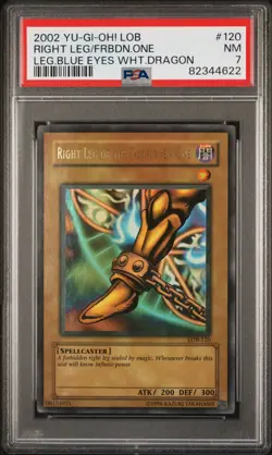 YUGIOH RIGHT LEG OF THE FORBIDDEN ONE Small Fade Ultra Holo LOB-120 PSA 7 NM - Image 1