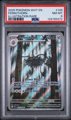 2025 POKEMON WHT EN-WHITE FLARE ILLUSTRATION RARE #149 FERROTHORN PSA 8 - Image 1
