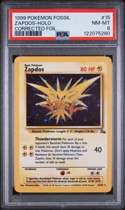 Zapdos Fossil 15/62 Corrected Foil PSA 8 FRESH CERT NM-MT Pokemon TCG 1999 WOTC - Image 3