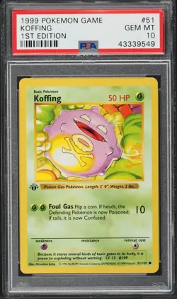 1999 Pokemon Base Set Shadowless 1st Edition Koffing #51 PSA 10 GEM MINT English - Image 1