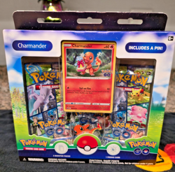 Pokemon TCG: Pokemon Go Charmander Pin Collection Box Set 3 Booster Packs - NEW - Image 1