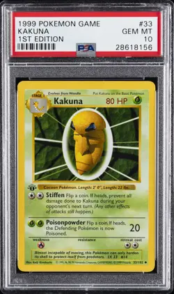 1999 POKEMON BASE SET 1ST EDITION #33 KAKUNA PSA 10 - Image 1