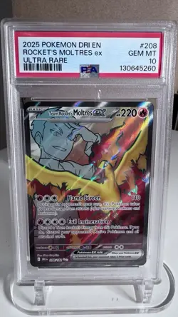 PSA GEM MINT 10 Team Rocket’s Moltres EX 208/182 Sv10: Destined Rivals Pokemon - Image 1