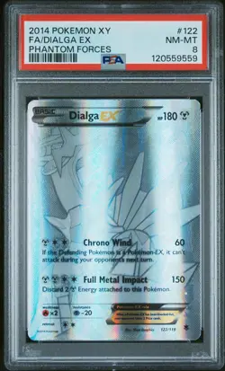 2014 POKEMON XY PHANTOM FORCES #122 FULL ART/DIALGA EX PSA 8 - Image 1