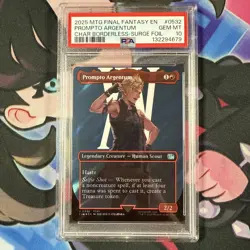 2025 MTG FINAL FANTASY CHARACTER BORDERLESS-SURGE FOIL PROMPTO ARGENTUM PSA 10 - Image 1