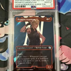 2025 MTG FINAL FANTASY CHARACTER BORDERLESS-SURGE FOIL PROMPTO ARGENTUM PSA 10 - Image 5