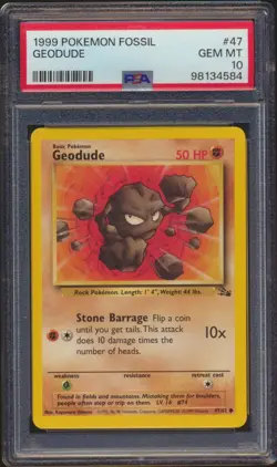1999 Pokemon Fossil #47 Geodude PSA 10 GEM MINT - Image 1