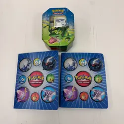 Pokemon Card Binder and Tin Bundle, 100+ Cards, Holofoil/Reverse, Ungraded - Image 1