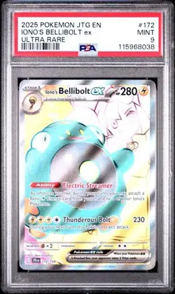 2025 Pokemon JTG EN Iono's Bellibolt ex PSA 9 MINT FULL ART ULTRA RARE 172/159 - Image 1