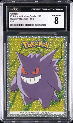 2001 POKEMON STICKER CARDS DUNKIN' BOOMER FOIL #94 GENGAR CGC 8 - Image 1