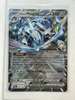 Pokemon TCG 2025 Steven's Metagross ex 145/182 Sv10: Destined Rivals Holo NM - Image 1
