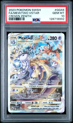 2023 POKEMON SWORD & SHIELD CROWN ZENITH #GG44 FULL ART/MEWTWO VSTAR PSA 10 - Image 1