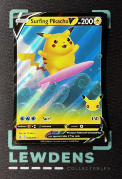 Surfing Pikachu V - 008/025 - Celebrations - 25th Anniversary - Pokemon Card - Image 1
