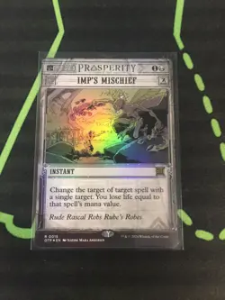MTG Magic The Gathering Imp’s Mischief Foil Breaking News Outlaws Commander - Image 1