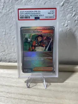 2025 Pokemon Pre En Explorer’s Guidance Poke Ball Reverse Holo #107 PSA 8 - Image 1